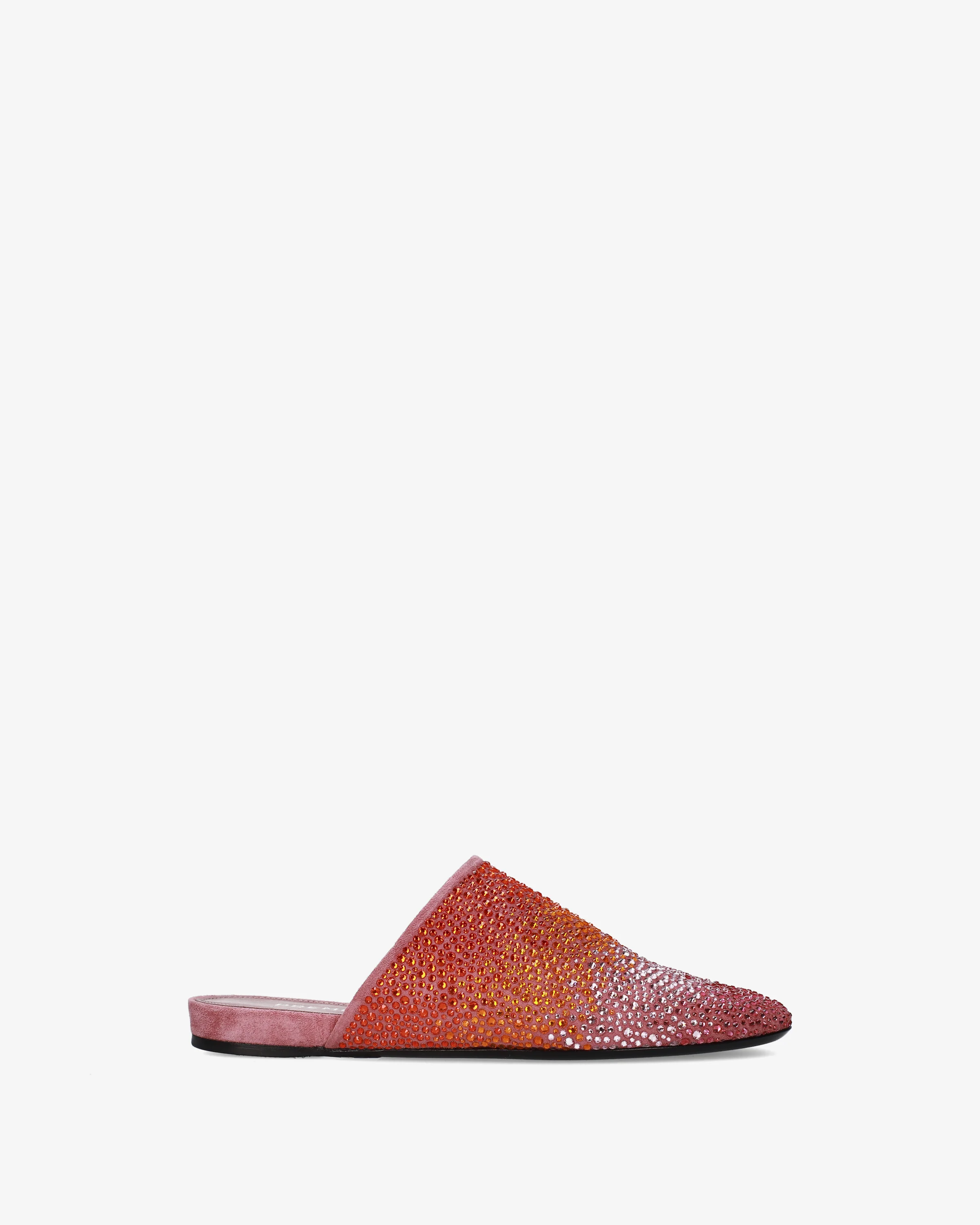 Leather clogs with pink gradient rhinestones