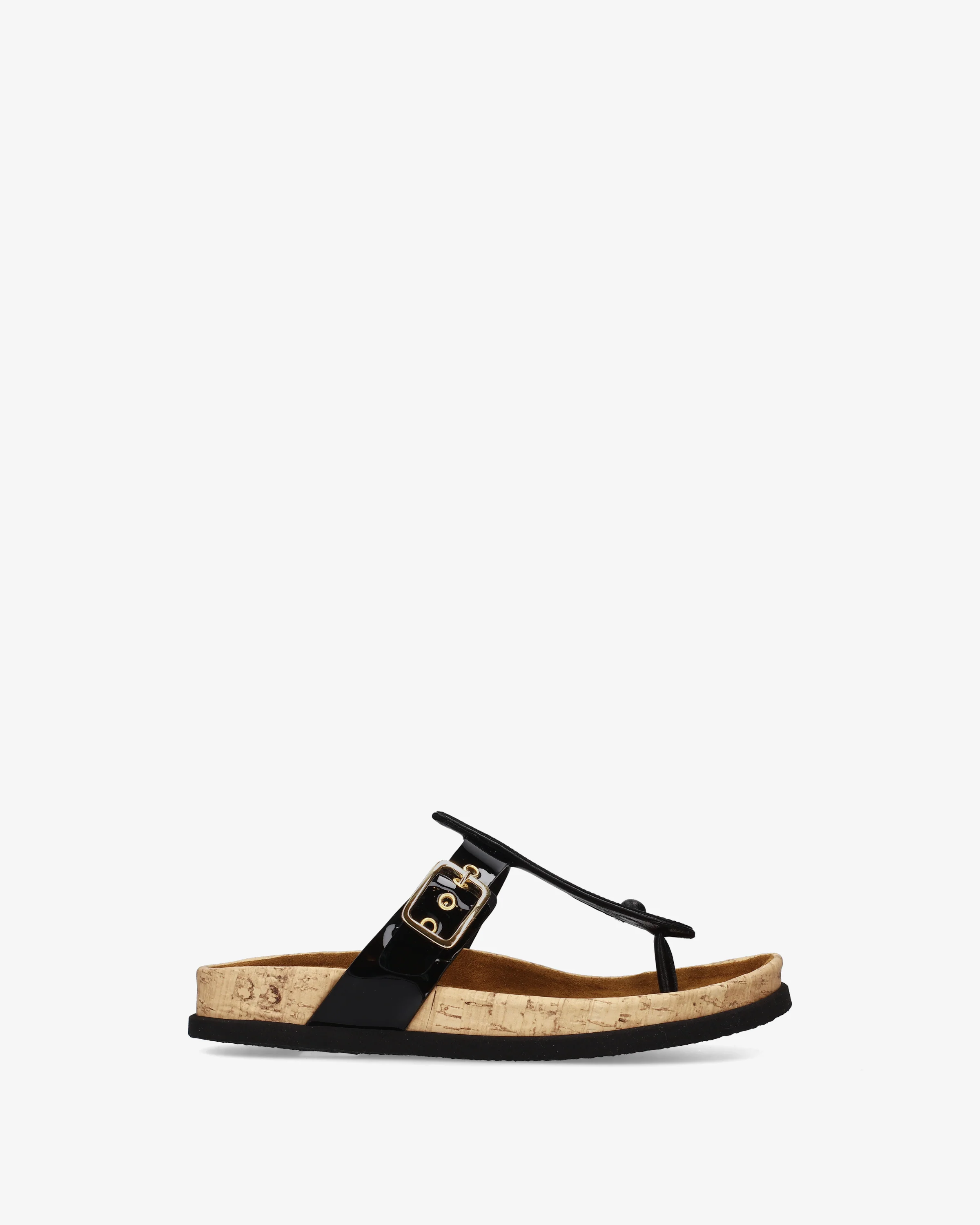 Patent leather buckle sandals