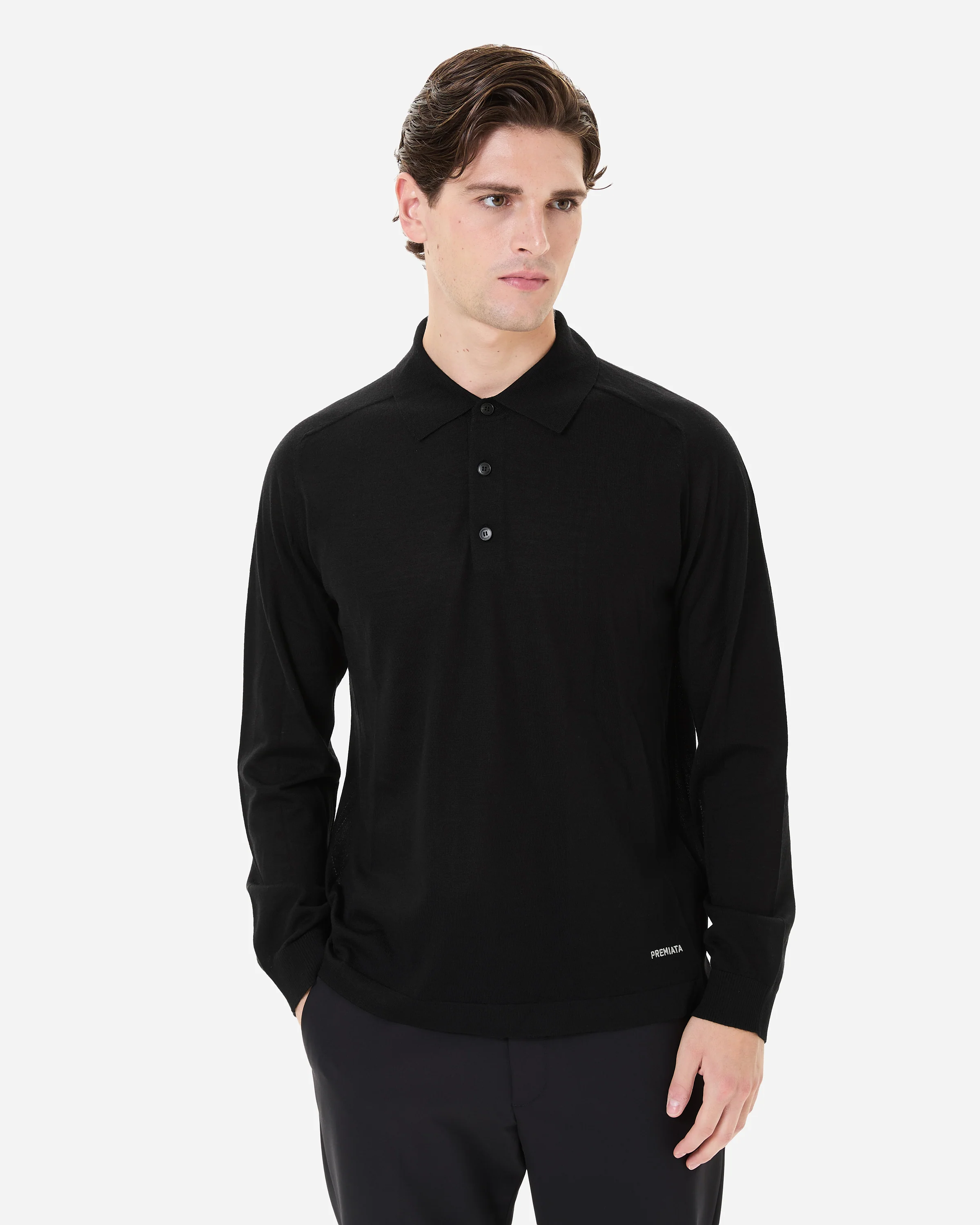 Wool and silk long sleeve polo shirt - Image 4
