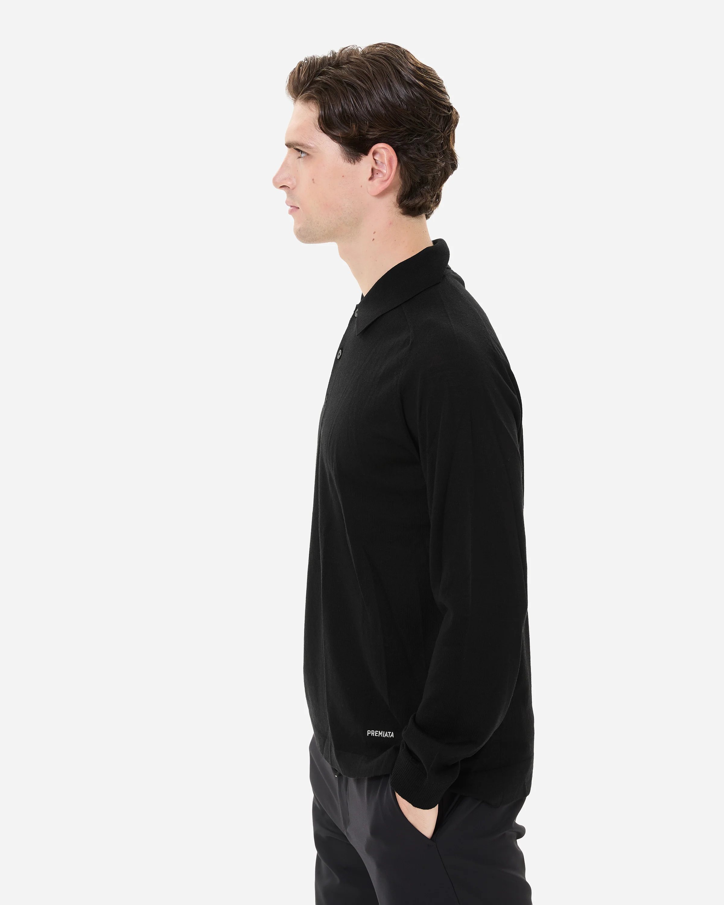 Wool and silk long sleeve polo shirt - Image 5