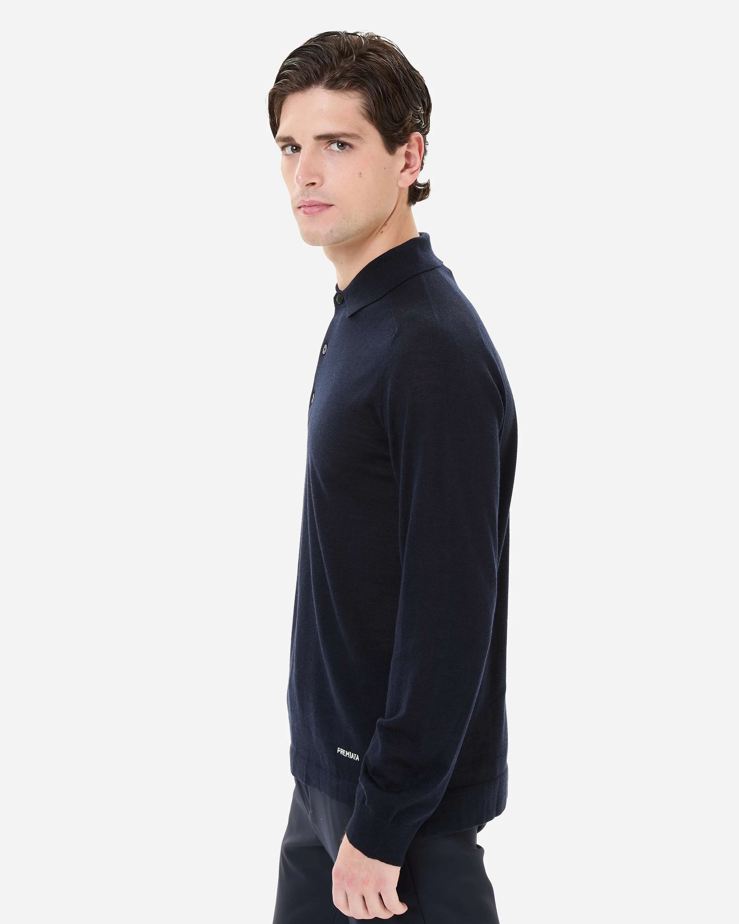 Wool and silk long sleeve polo shirt - Image 5